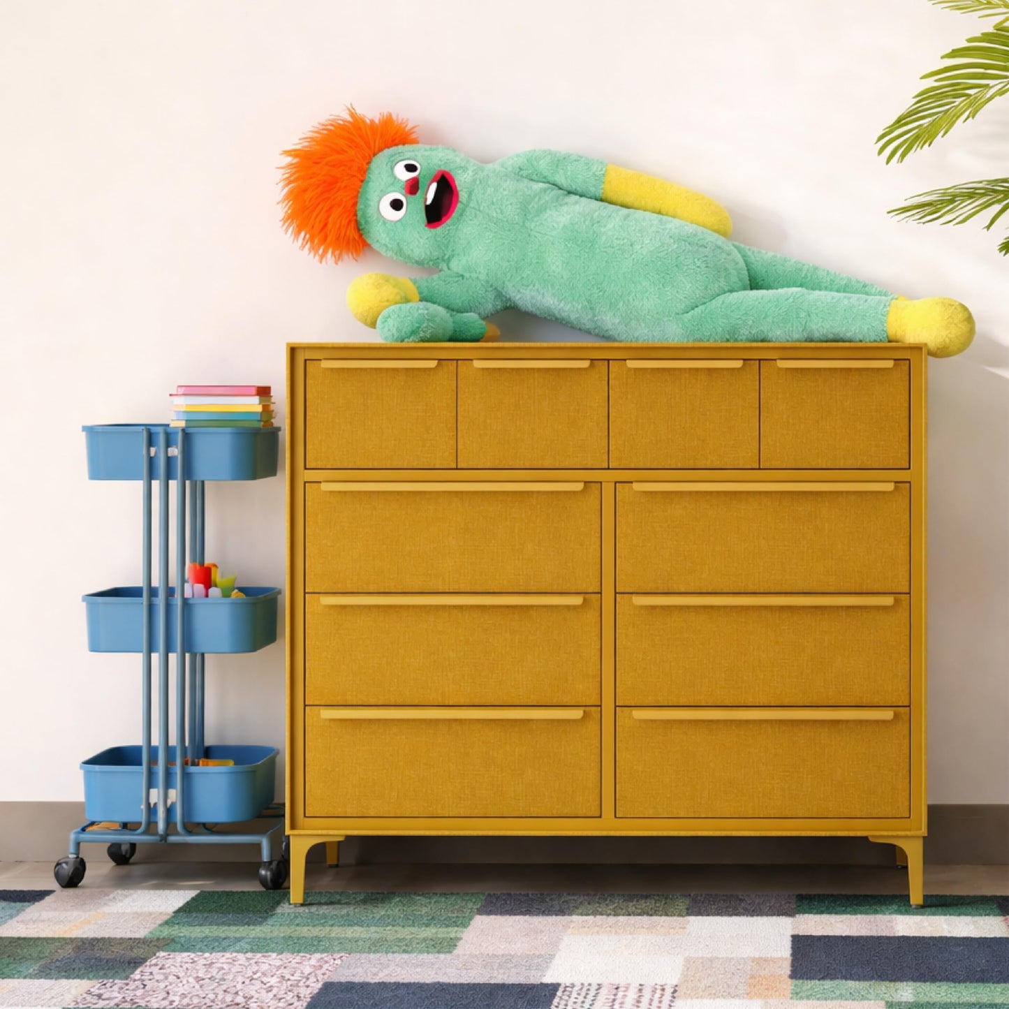 tinge Naima Premium Fabric Dresser - Strong Metal Frame, 10 Spacious Sag-Proof Drawers with Sleek Metal Handles - Premium & Durable Storage Solution for Your Home (Yellow)