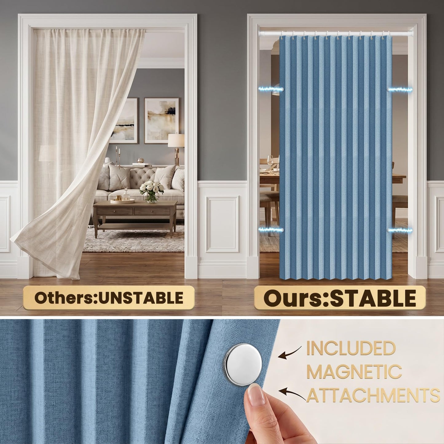 AJAZZ 100% Blackout Accordion Door Closet Door Curtain Invisible Applicable Bedroom Room Living Room Doorway （Blue 72" W x 78" L 1 Panel