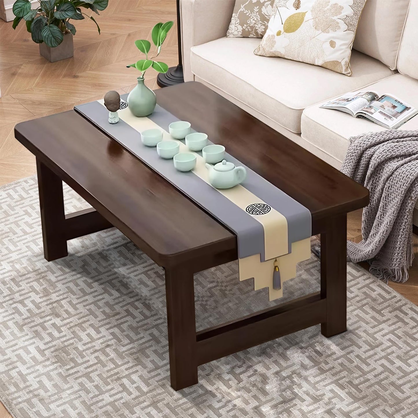 robwibw Japanese Floor Sitting Table, Folding Wood Tea Table Chabudai Japanese Coffee Table Low Table for Living Room Home Tatami Office (A 31.5 * 15.7 * 11.8 INCH)