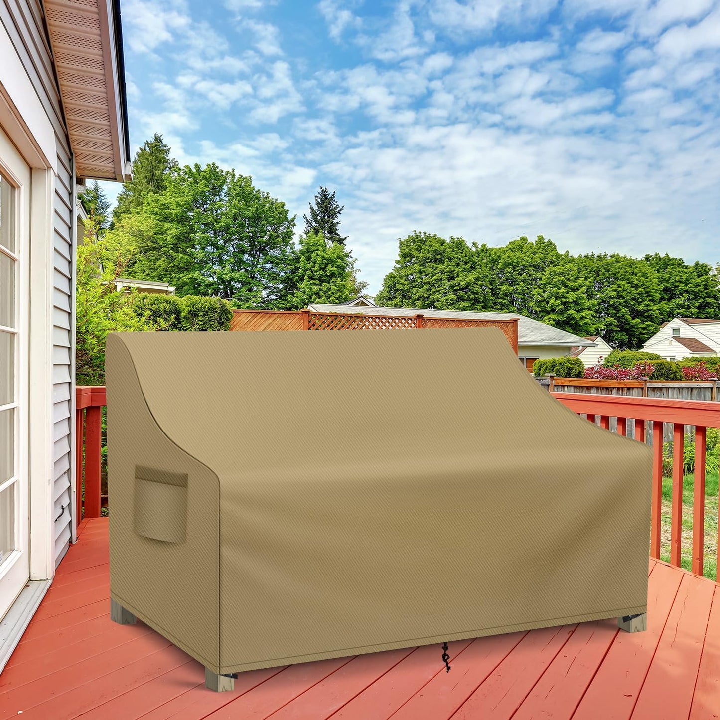 WLEAFJ Patio Sofa Cover Waterproof, Outdoor Loveseat Cover, Heavy Duty Deep Lounge Loveseat Cover, Large Lawn Patio Furniture Covers with Air Vent, 70’’ W x 38’’ D x 31’’ H, Khaki