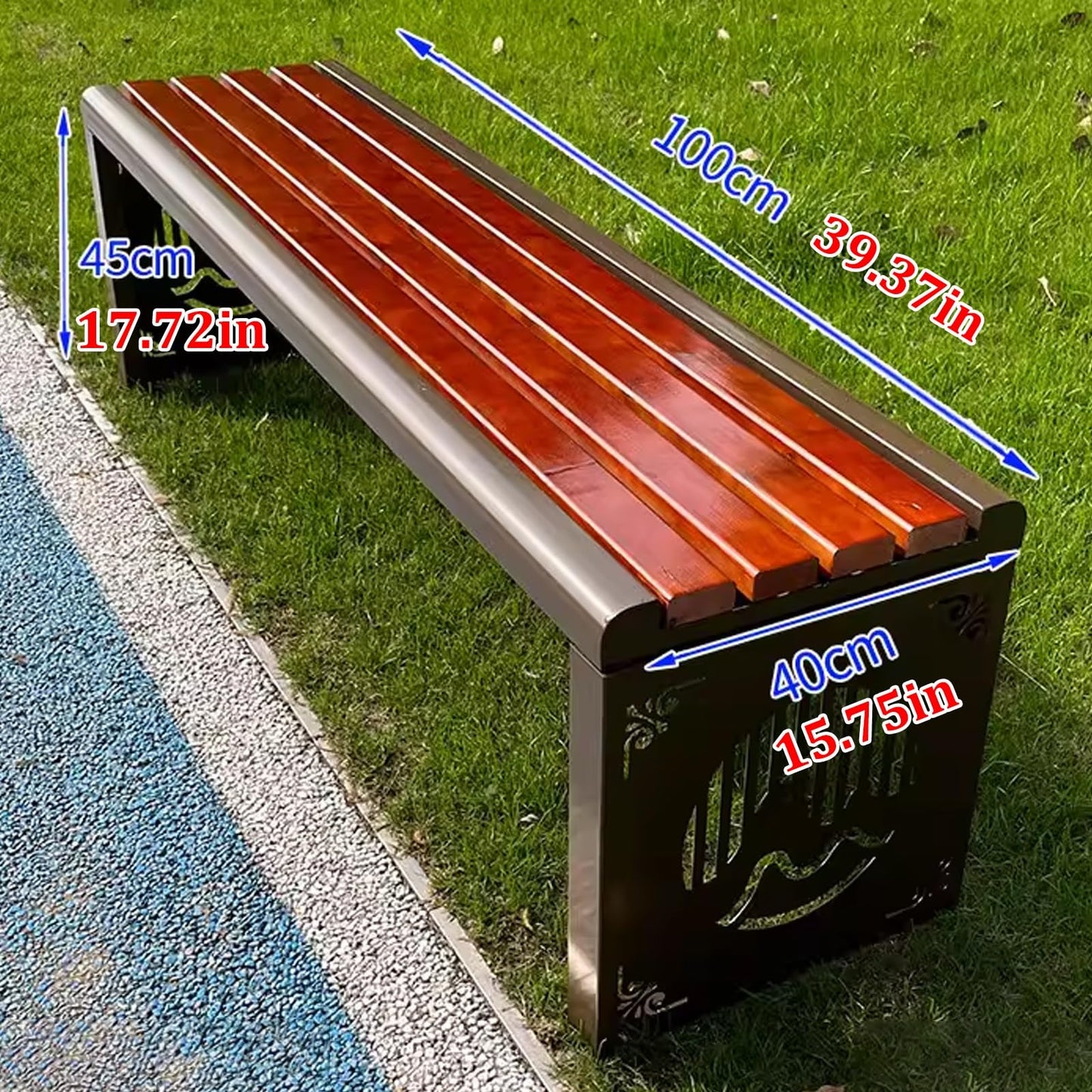 Weatherproof Outdoor Backless Bench – Galvanized Steel & Solid Wood Garden Seating for Patio, Lawn, Courtyard – 500kg Capacity, Durable Slatted Design (100x40x45cm),100x40x45cm