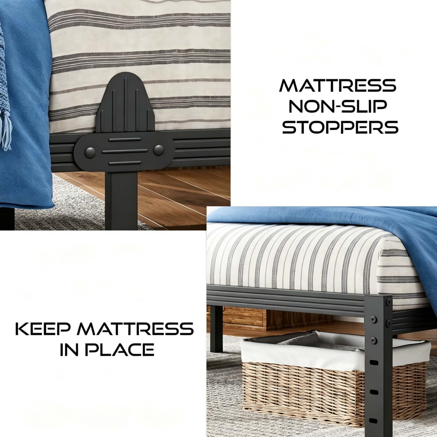 ZIYOO 14 Inch Metal Full Bed Frame Mattress Anti-Slip Design, No Box Spring Needed, Easy Assembly Noise-Free Tools Included, Ideal for Bedrooms, Guest Rooms, Dorms, Hotels & B&Bs
