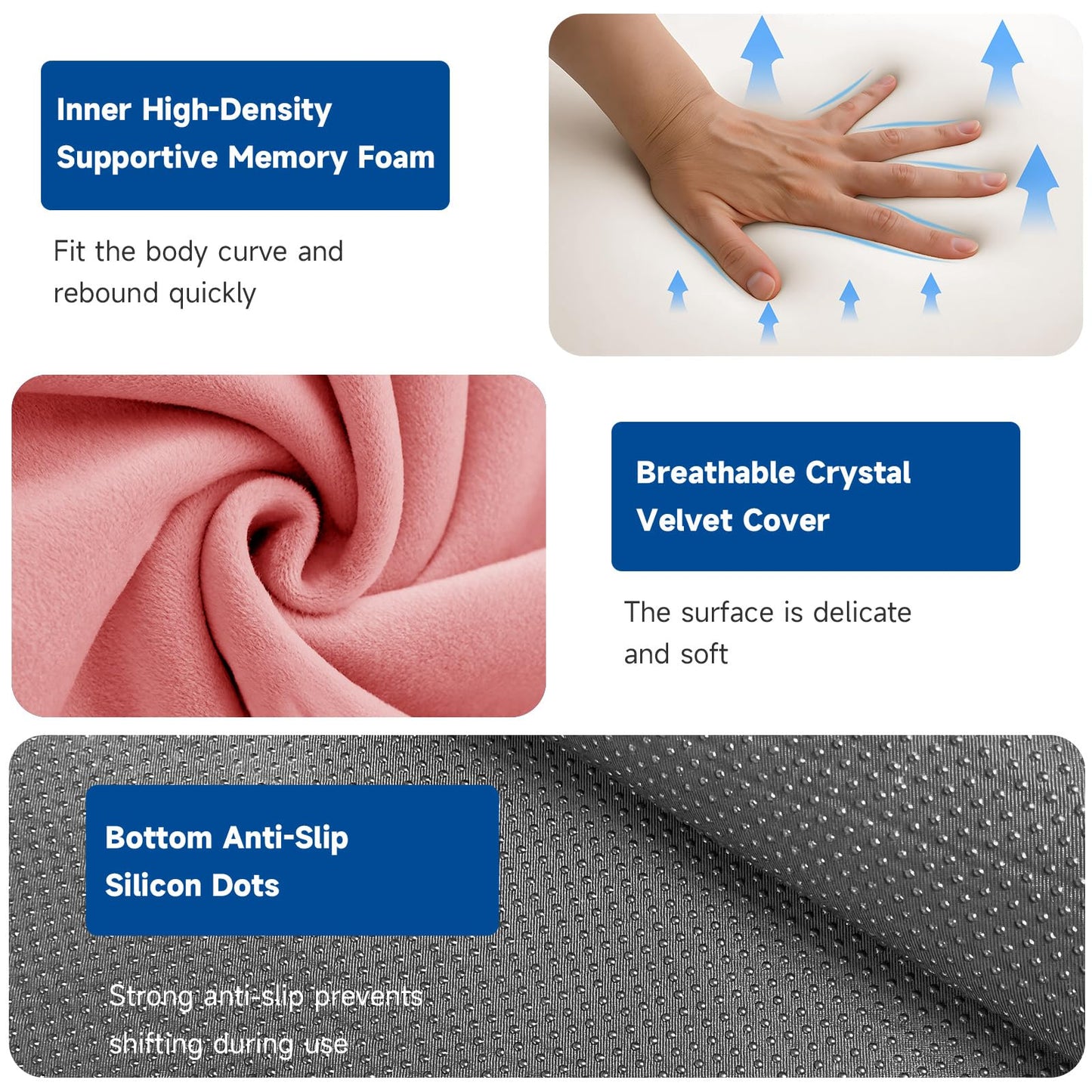 FondleFeeling Ergonomic Curved Lash Bed Topper High Density Memory Foam Massage Table Pad with Soft Plush Velvet Cover, Non Slip Lash Bed Foam Topper for Beauty Salon/Spa/Massage (Pink, 70"×24")