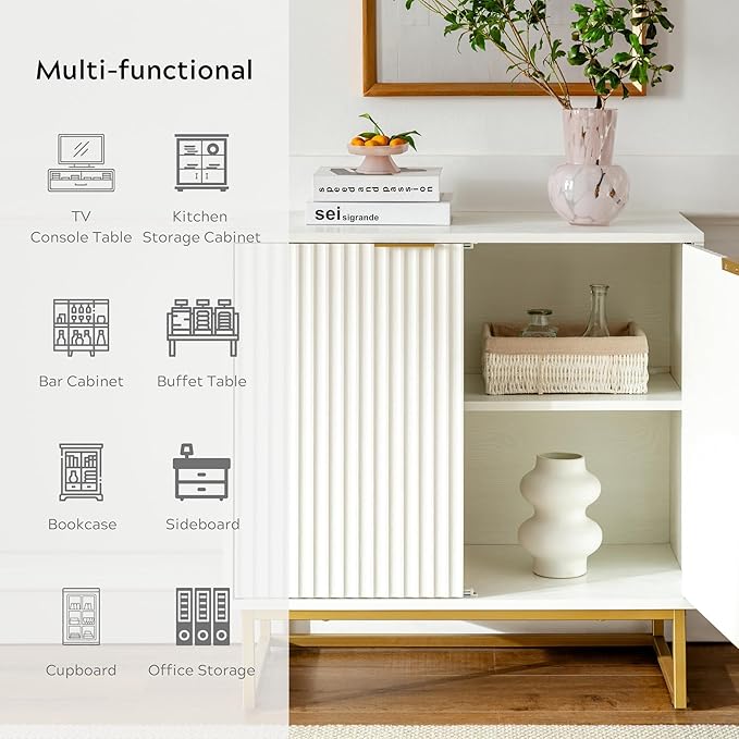 EYYTHUNG Fluted Cabinet with Storage Set of 3, Sideboard Buffet Cabinet with