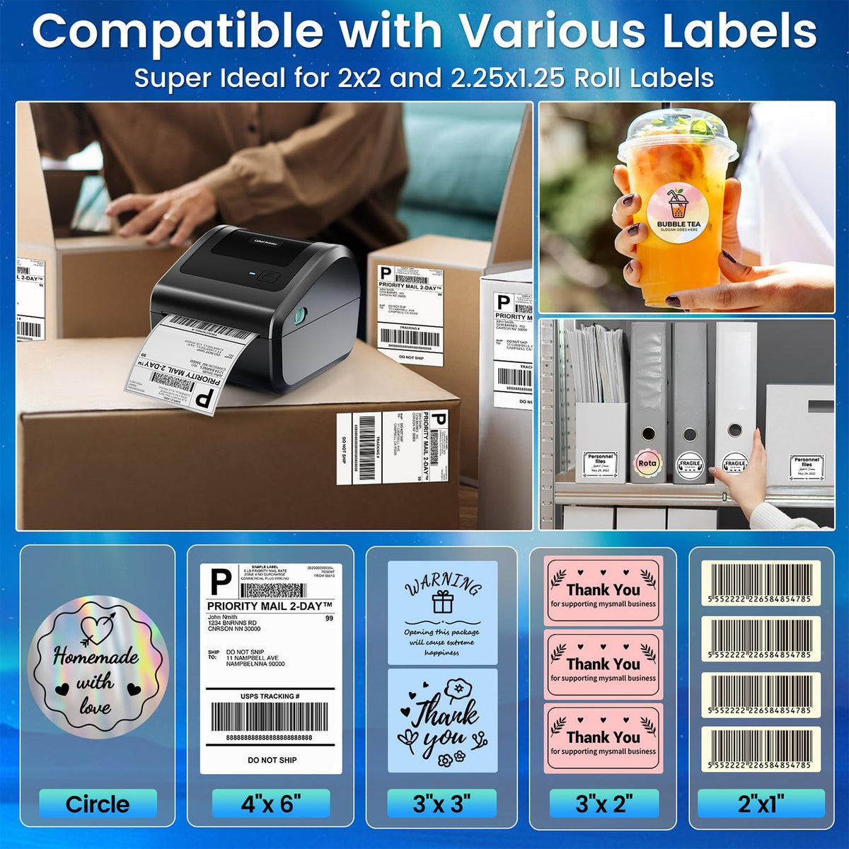 Omezizy Bluetooth Shipping Label Printer 4x6, D450BT Thermal Label Printer for Shipping Packages, Thermal Printers for Small Business, Compatible with Android, iPhone, Windows, macOS, Tiktok, UPS