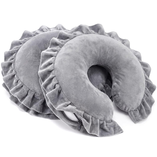 Chicplaid 2 Pcs U Shaped Face Massage Pillow Neck Support Cushion Massage Table Face Down Pillow Spa Salon Headrest Cradle Cushion Soft Comfortable Travel Flight Pad, Gray