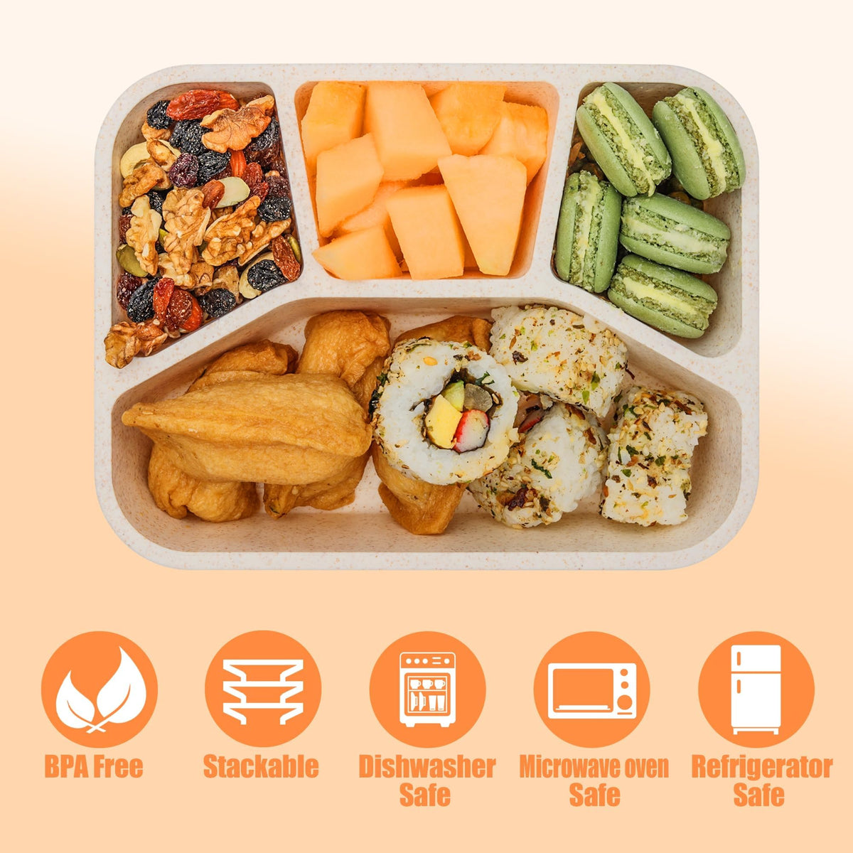 TOUWMX Lunchable Container - 4 Pack Bento Lunch Box, 4-Compartment Snackle Box Container for School Work Travel, Bento Box for Kids, Microwave Dishwasher Safe Bento Box Adult