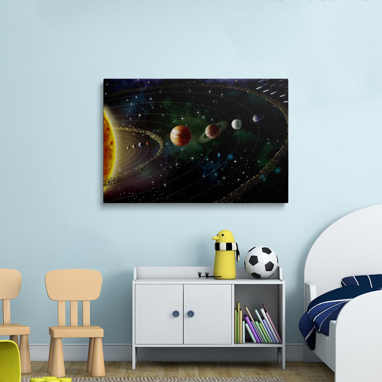 Framed Cool Space Theme Galaxy Astronomy Canvas Wall Art Universe Solar System Poster Planets Decor For Kids Living Room Bedroom Home Office Artwork Gift Ready To Hang(12x16 Inches)