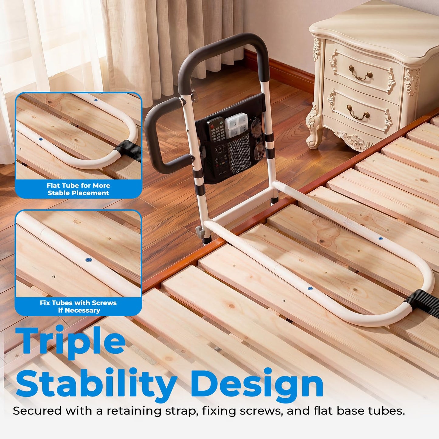 Bed Rails for Elderly Adults Safety, ASTM Certified Bed Rail for Seniors with Motion Sensor Light, Non-Slip Handle & Storage Bag, Height Adjustable Bed Assist Bar with 400LBS Support, Dark Black
