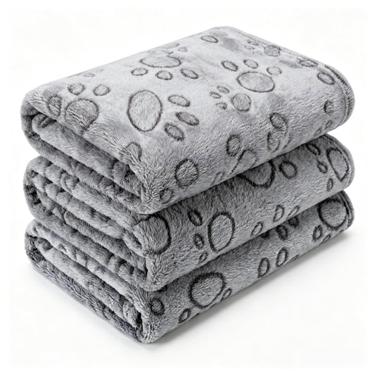1 Pack 3 Blankets Super Soft Fluffy Premium Fleece Pet Blanket Flannel Paw Printed Throw for Dog Puppy Cat (Small 23x16'', Grey)