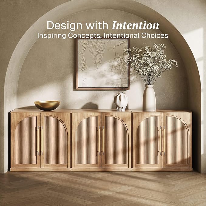 BELLEZE 3 Tier Bookshelf with Double-Arc Door