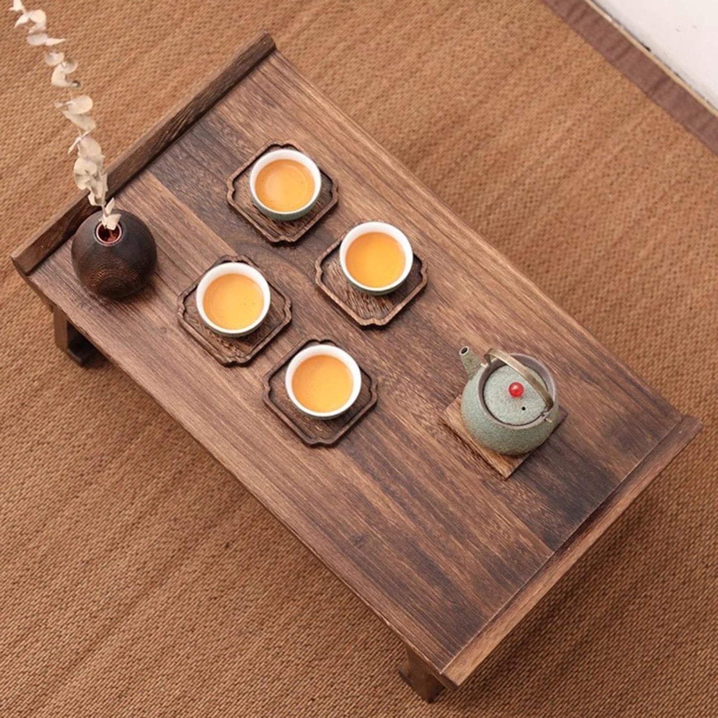 Portable Antique Tatami Floor Table - Low Meditation & Tea Table for Home & Garden, 70x35x28cm, Multifunctional Zen Furniture for Relaxation & Mindfulness
