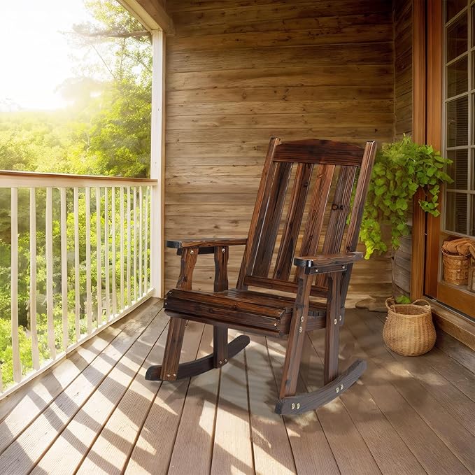 VINGLI Outdoor Rocking Chair, Heavy Duty 600 LBS Wooden Rocking Bench