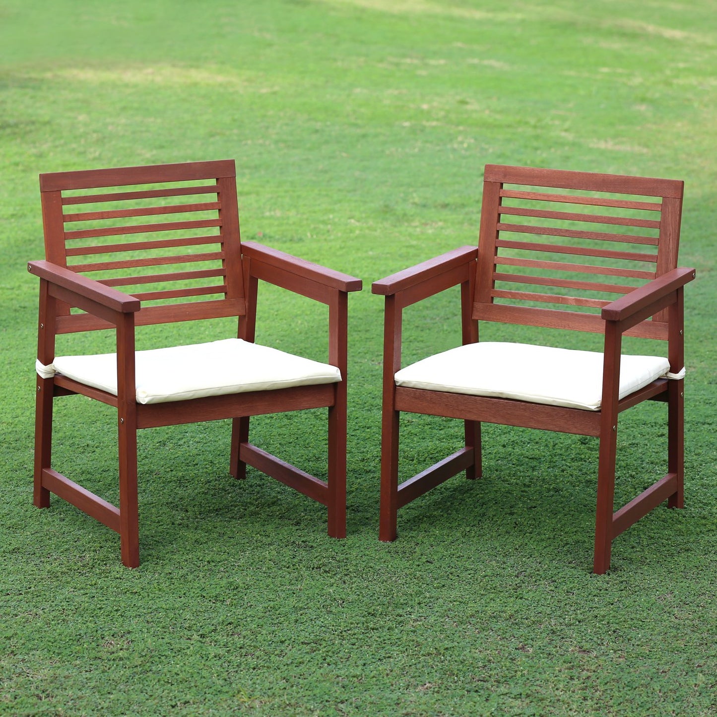 Furinno TIOMAN Patio Chair, Set of Two, Outdoor Lawn Chair, Armchair with Cushion, for Patio, Garden, Porch, Natural
