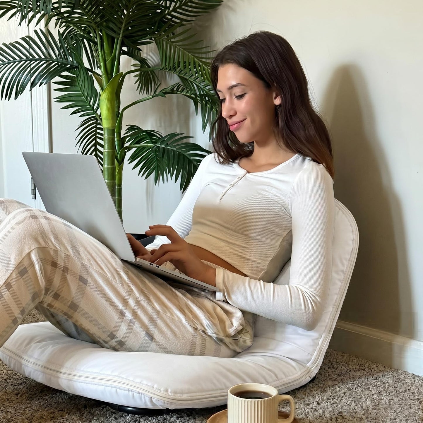 ZonLi Floor Chair for Adults, Adjustable Folding Meditation Chair with Back Support, Cozy Lazy Floor Sofa Chair for Reading Gaming Relaxing, Japandi Lounge Seat for Bedroom Dorm Living Room,Beige