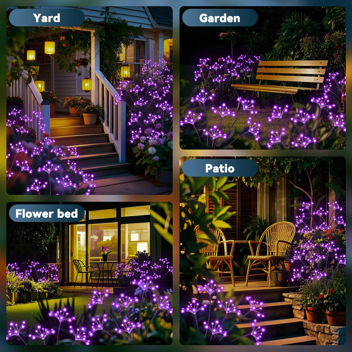 Solar Garden Lights 2 Pack Waterproof Solar Swaying Starburst Light Outdoor Lights for Yard Patio Walkway Pathway Party Wedding Christmas Decoration, Purple