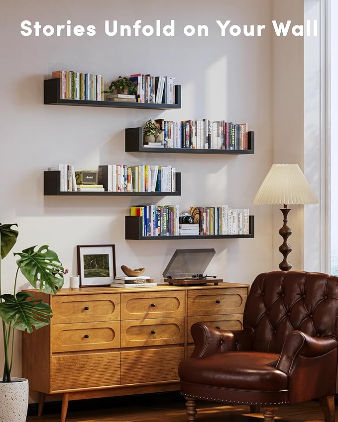 Wall Bookshelf, U Shaped Floating Bookshelf, Hanging Bookshelves