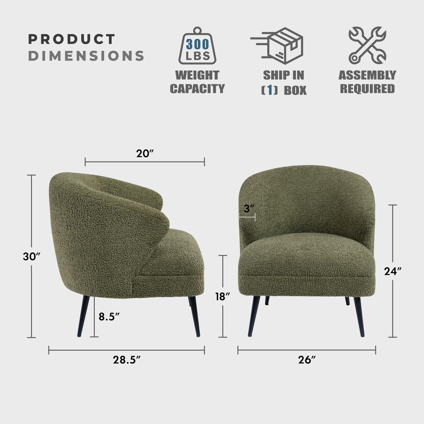 Lexicon Modern Accent Chair, Boucle Fabric Upholstered Single Sofa Chair with Curved Back for Living Room/Bedroom/Office/Apartment, Green