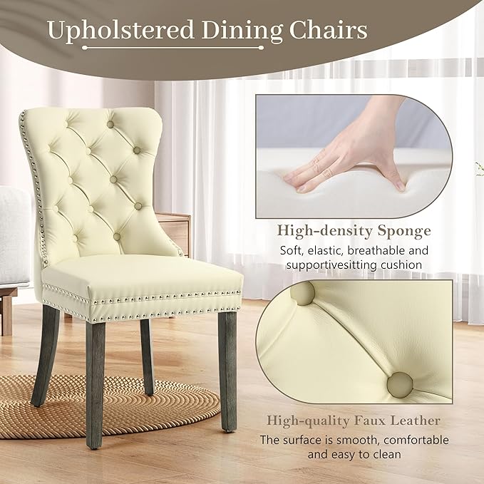 KCC Faux Leather Dining Chairs Set of 6, Upholstered High-end Tufted Dining