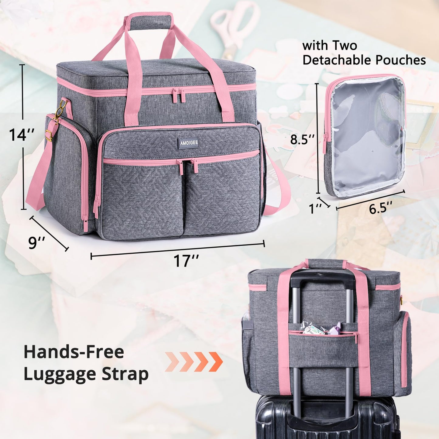AMOIGEE Large Craft Bag - Scrapbook Storage, Craftsman Tool Tote Bag, Teacher Bags, Scrapbook Tote Bag, Art Supply Bag for Teachers, Large Sewing Machine Case