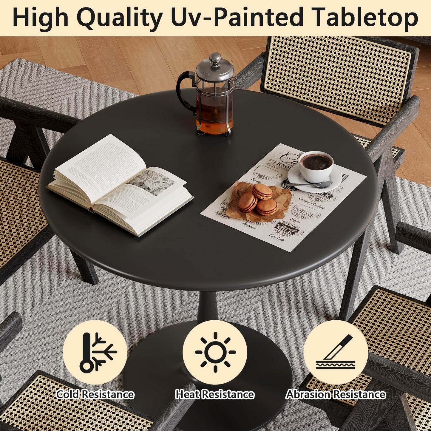 24 Inch Black Small Tulip Table, Round Dining Table for 2 Person with Pedestal for Kitchen, Circle Bistro Table, Mid Century Modern Cafe Tables for Small Spaces in Living Room, Office, Coffee,Pub, Bar