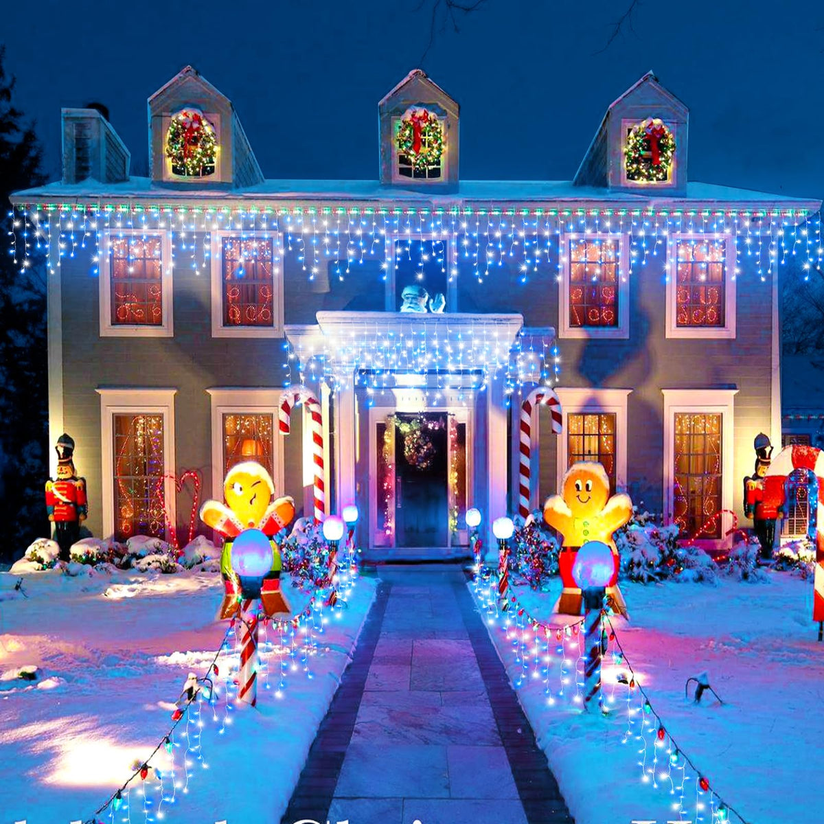 Icicle Lights for Outside - 33FT 400 LED Icicle Christmas Lights Outdoor with 75 Drops 8 Modes Timers, Waterproof Connectable Hanging Lights for Indoor Roof Yard Xmas Decorations, Blue and White