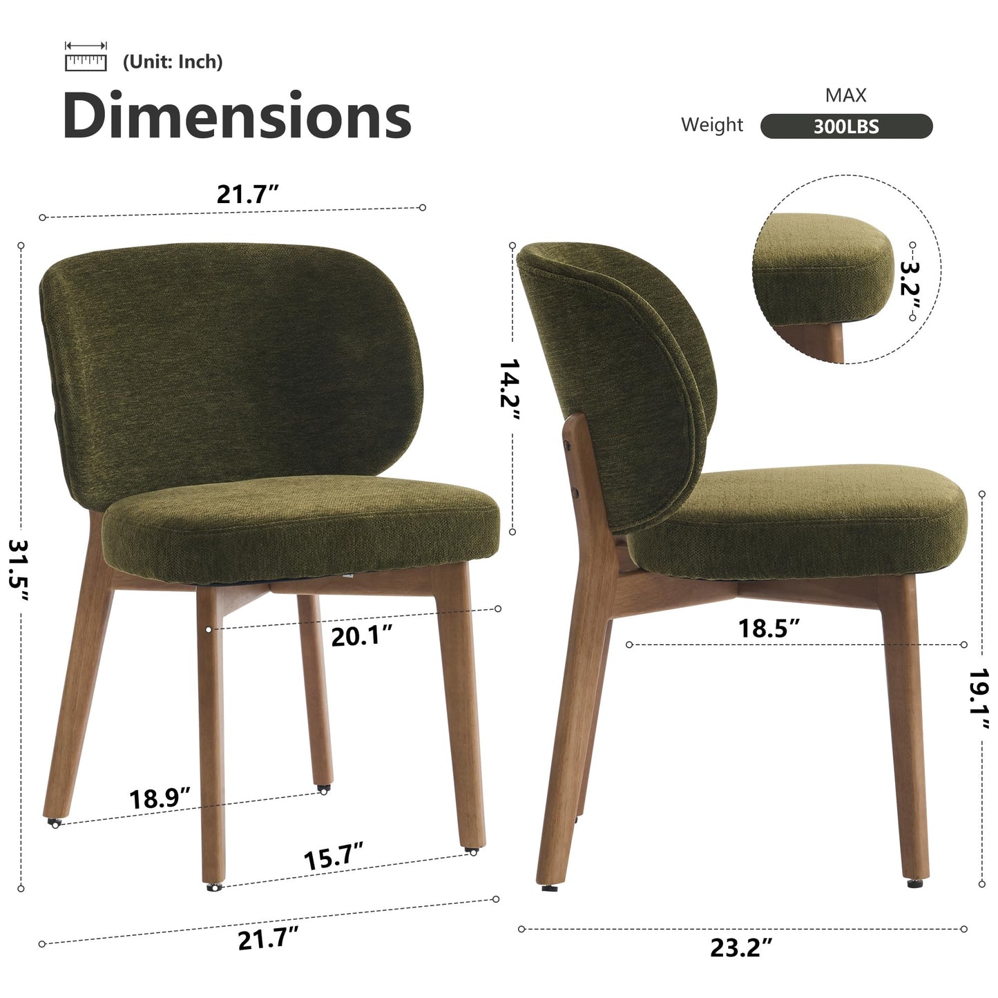 YOUNIKE Olive Green Dining Chair with High Back Single Mid Century Modern Kitchen Chair Boucle Fabric Upholstered Armless Accent Chair 20" Wide Padded Seat with Wooden Legs for Living Room Bedroom
