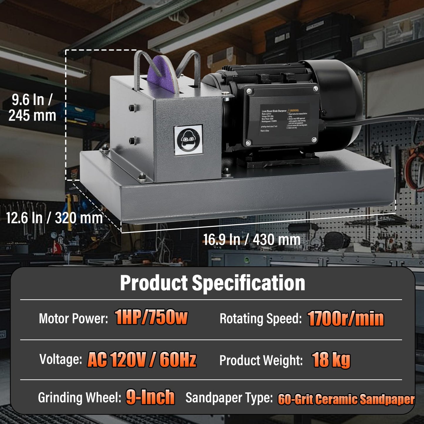JOYTRADE Lawn Mower Blade Sharpener, Upgraded 1HP 750W Lawnmower Bench Grinder