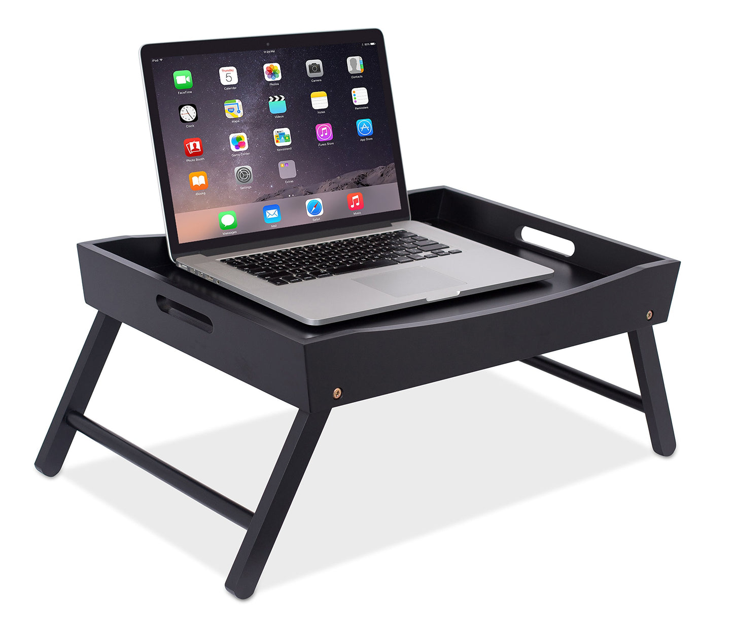 BIRDROCK HOME Wood Bed Tray for Eating, Folding Lap Desk with Handles, Black