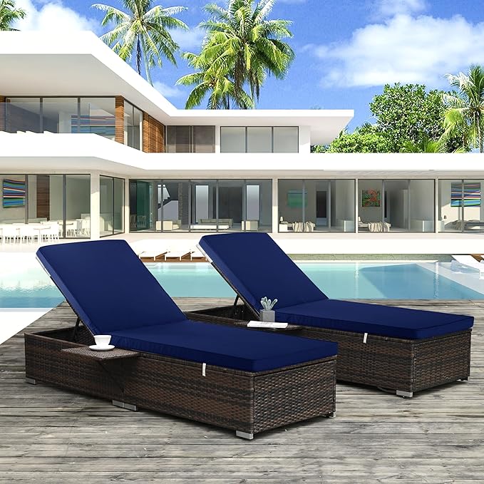 Chaise Lounge Cushion Outdoor, Waterproof and Stain-Resistant Lounge Deck