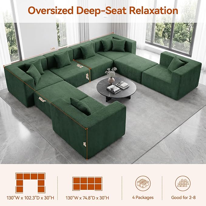 MONVANE Modular Sectional Sofa, Oversized 8 Seat Convertible U Shaped Couch