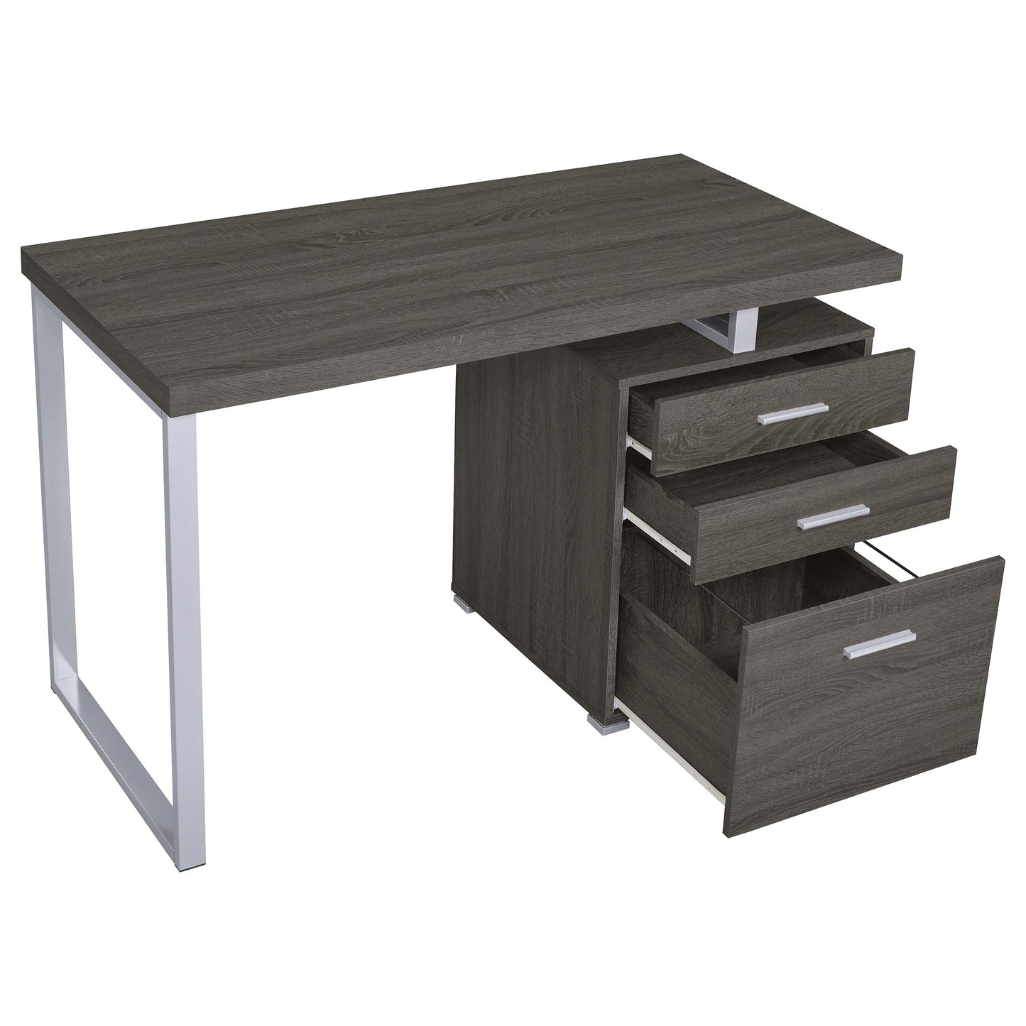 Coaster Home Furnishings Brennan Modern Contemporary Home Office 3-Drawer Writing Desk with Drawers Computer Desk Study Table File Cabinet Storage Silver Metal Frame Weathered Grey 800520