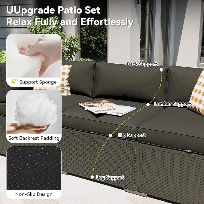 Aoxun Patio Furniture Set, 7 Piece Outdoor Sectional Sofas