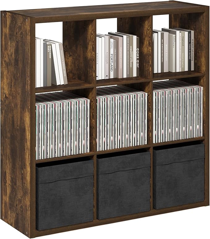Furinno Cubicle Book Shelf, 9-Cube Bookshelf, Extra Thick Frame Reversible