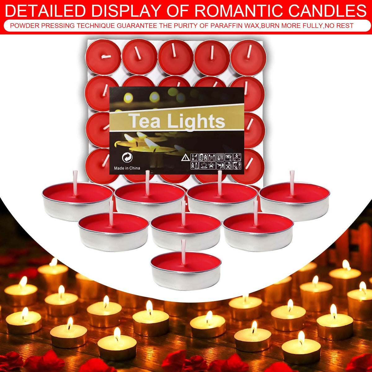OUO Tea Lights - 50 Pack Smokeless, Dripless & Long Lasting Mini Tealight Candles for Mood, Dinners, Parties, Home Decoration, Wedding, Crafts (Blue)