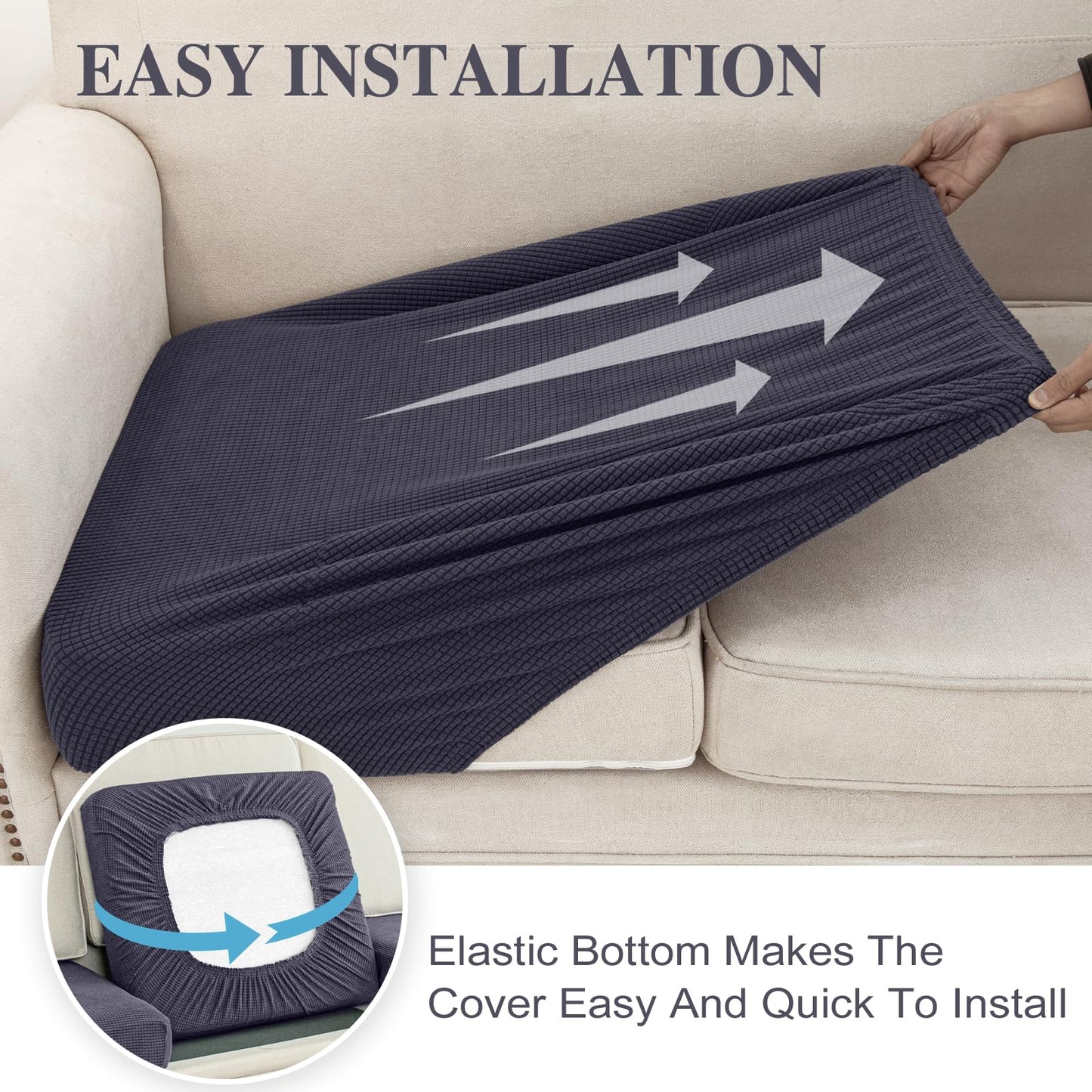 LA MEACK Couch Cushion Covers for Sectional Sofa L Shape Washable Separate Seat Chaise Couch Cover Stretch Sofa Slipcovers with 2 Pcs Pillowcases(3 Seater + 1 Chaise, Dark Grey)
