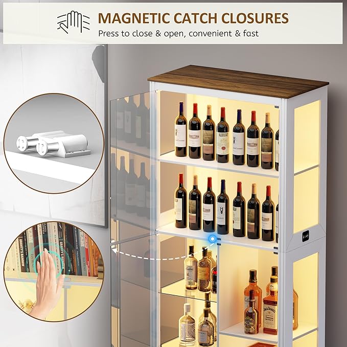 Lvifur Display Cabinet with Glass Doors, Modern Curio Cabinet with 3 Color