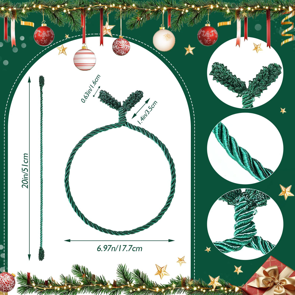 20 Pcs 20 Inches Christmas Garland Ties Christmas Decorative Twist Ties Reusable and Flexible Banister Ties Garland Ties for Garland, Banister Home Decoration
