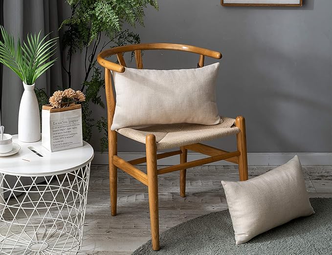 Stellhome Rectangle Burlap Throw Pillow Covers Solid Farmhouse Linen Pillowcase