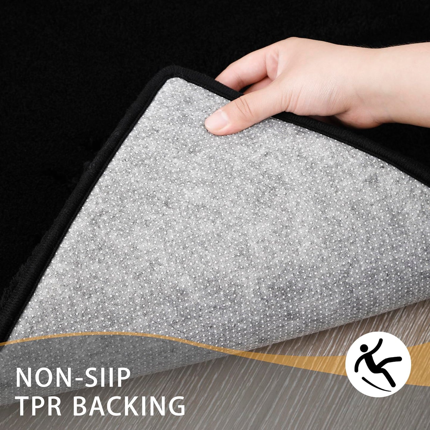 MINIDEAR Toilet Rugs 24x20 - U Shaped Black Thick Memory Foam Contour Rugs,Ultra Soft & Plush Fluffy, Non-Slip, Quick Dry, Absorbent Washable Floor Microfiber Mat for Home Decor Accessories