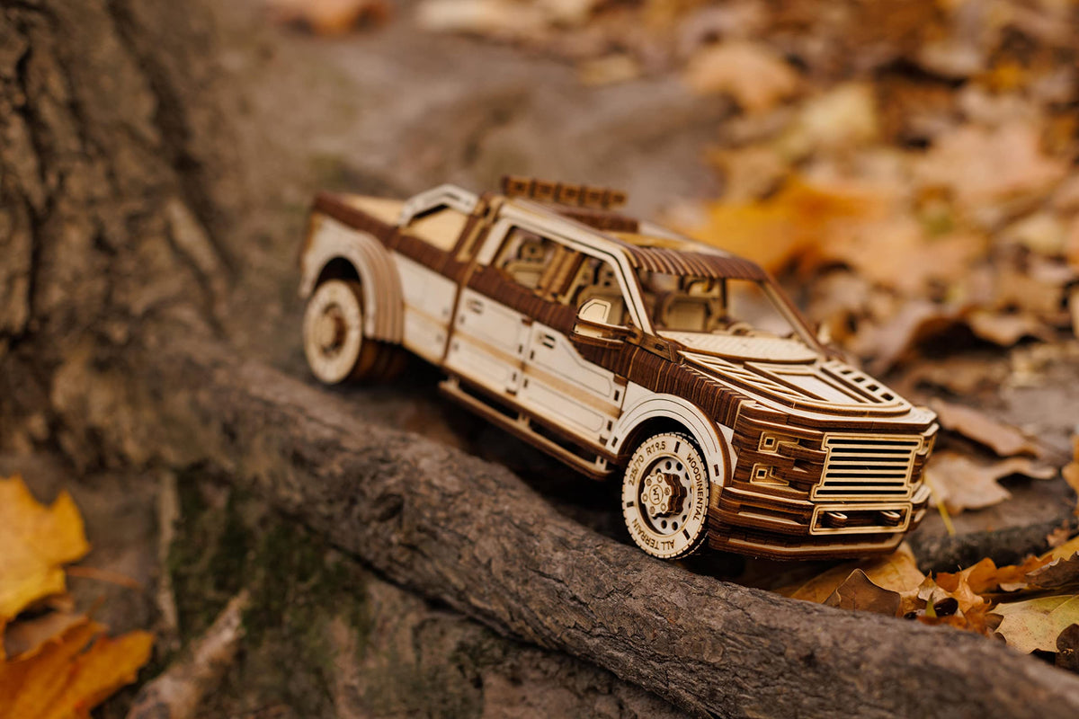 Wood Trick Pickup Truck SUV Car Wooden 3D Puzzles for Adults to Build - Rides up to 32 feet - Engineering DIY Mechanical Wood Model Kits Wooden Puzzles for Adults