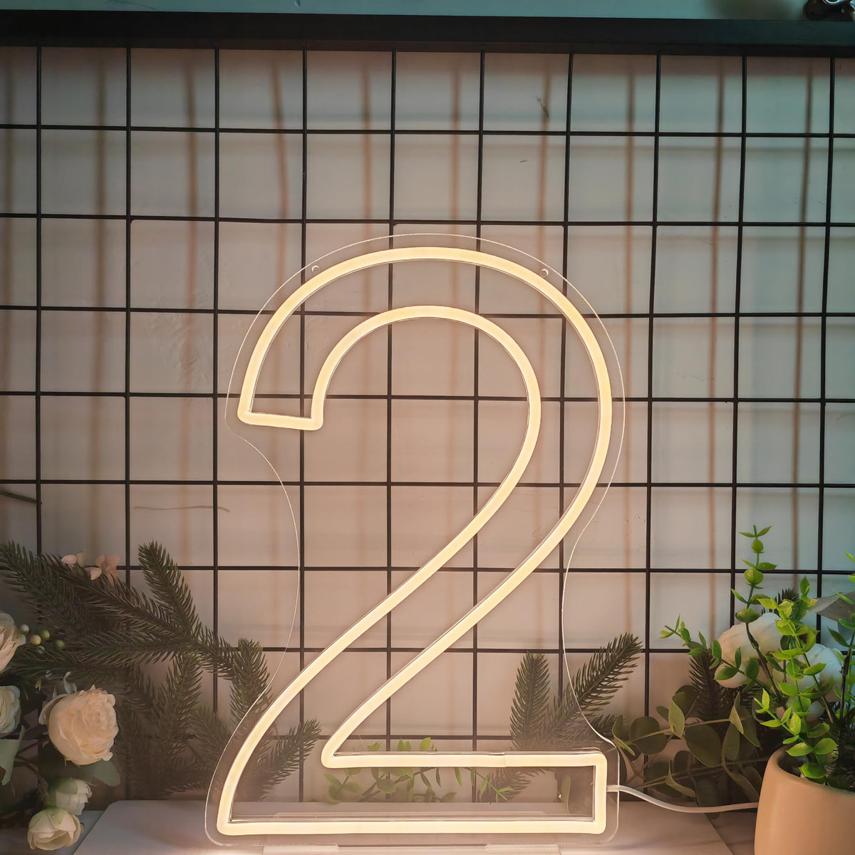Lovewenying Neon Signs Number 2 Birthdays Decor Neon Lights Party USB Plus Battery Case Light up Your Baby's Birthday with Our Neon Number Two Sign (Number 2-Warm White)