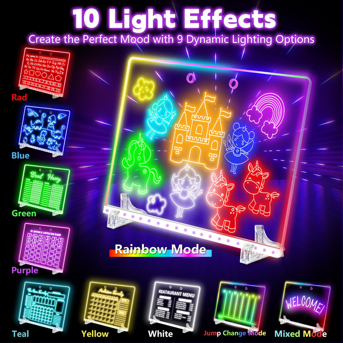 XoBathti 16" LED Drawing Board for Kids - Light Up LED Note Board with Colors & 18 Tracing Stencils, Birthday Gifts for Girls Ages 5-12, Glow Doodle Pad Art Set, 39PCS