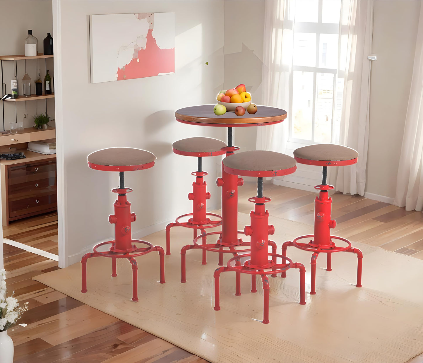 Topower Industrial Bar Table 32.3-38.2" Adjustable Pub Table Kitchen Dining Coffee Bistro Table (Red)