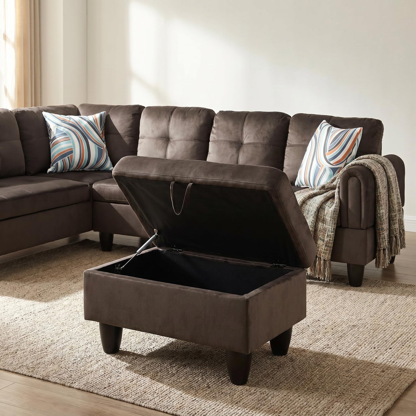 Trygoal 3-Piece L-Shaped Modular Leather Sofa – Convertible Sectional Couch with Movable Chaise & Storage Ottoman, Multi-Scene Use for Living Room, Apartment & Office, Dark Brown