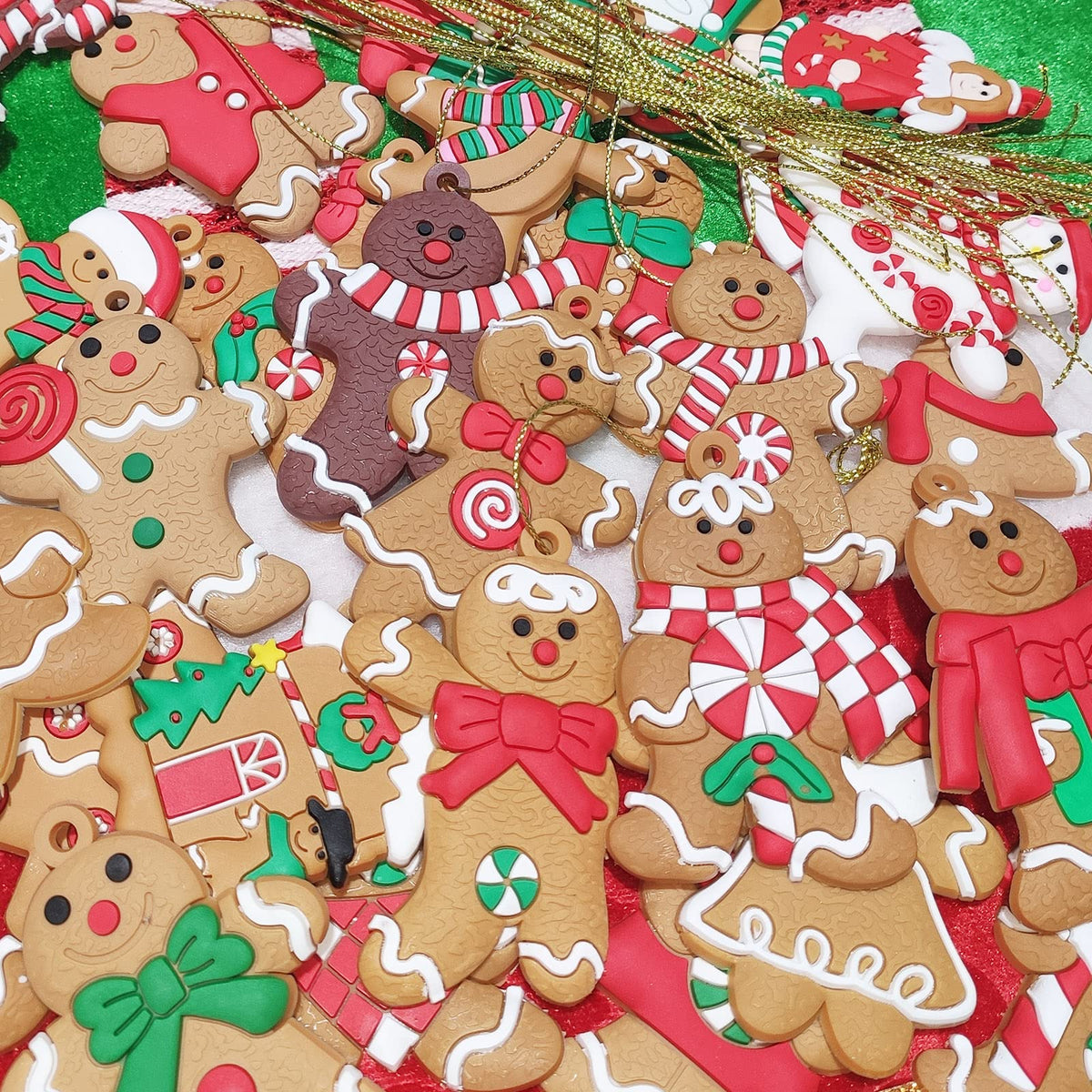34 Pack Large Christmas Gingerbread Ornaments Set Gingerbread Man Ornaments Ginger Man with Strings Figurine Hanging Ornaments for Christmas Tree Decorations