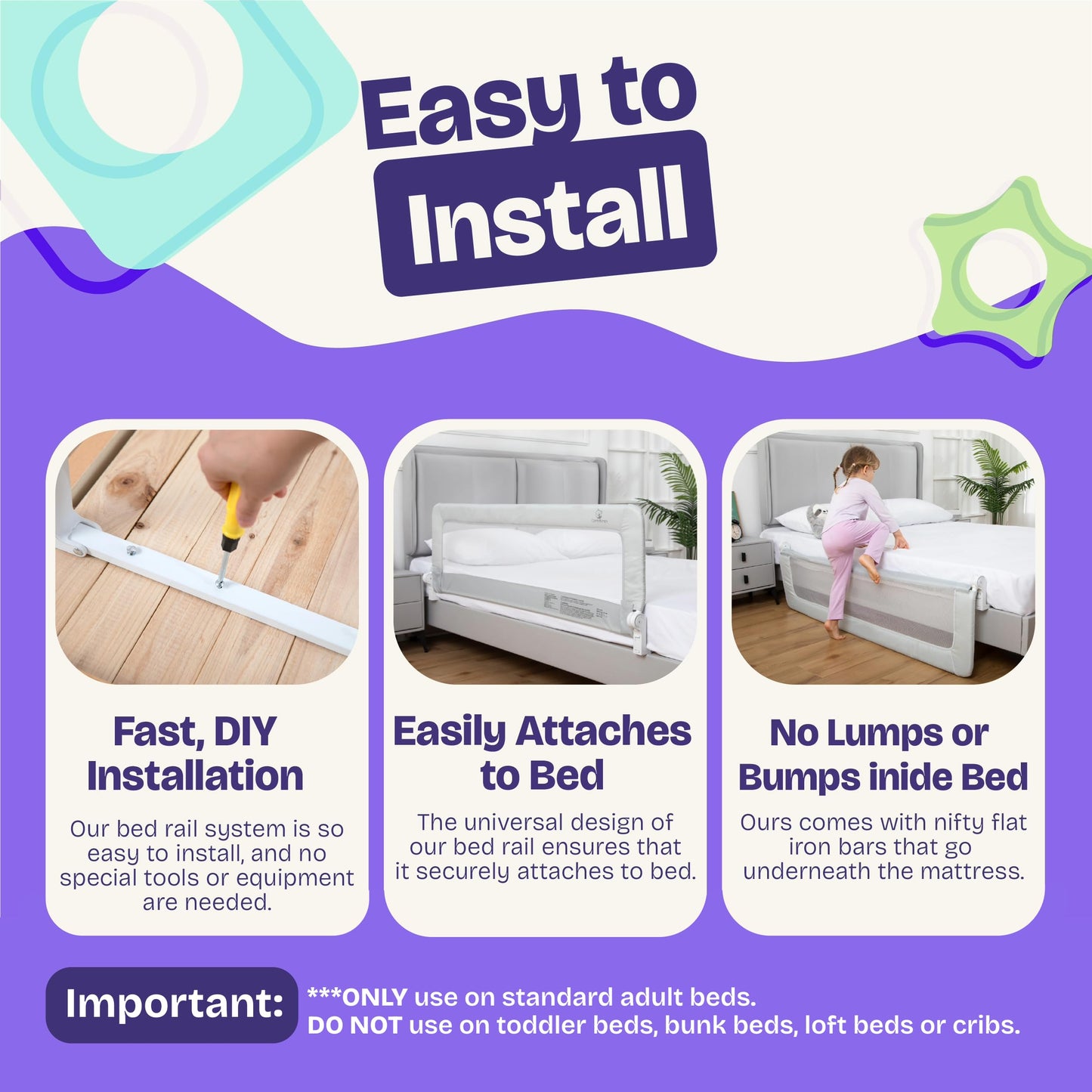 ComfyBumpy 1-Pack Bed Rail for Toddlers 35.5" L x 19.5" H | Toddler Bed Rails for Twin, Full & Toddler Bed Size | Swing Down Bed Rail Guard | Baby Bed Side Rail for Kids | Pink