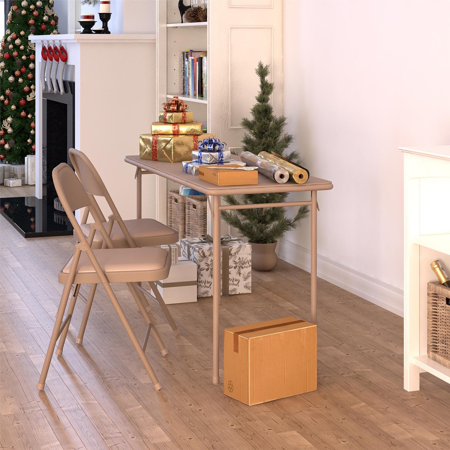 CoscoProducts Cosco Folding Serving Table, 20" x 48", Antique Linen