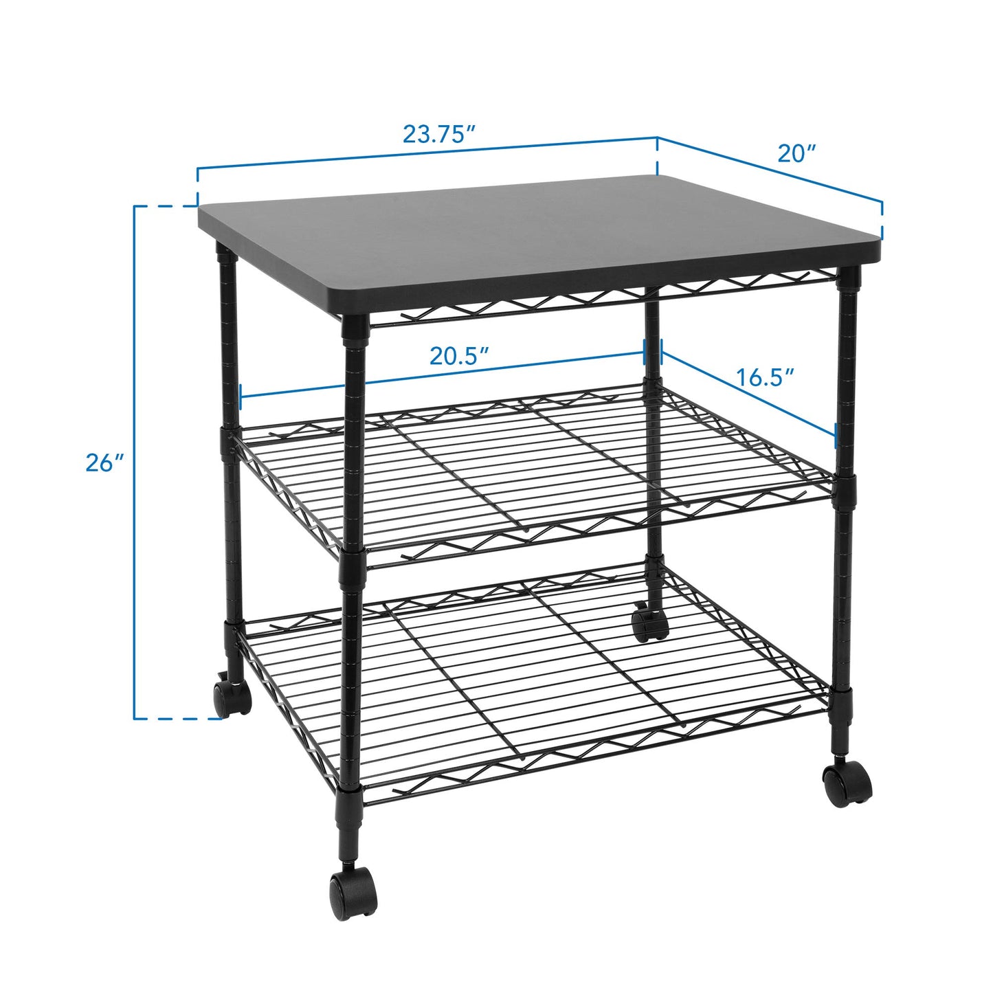 Mount-It! Printer Stand With Wheels | 3-Tier Large Printer Cart With Storage Shelves For 3D & Laser Printer, Scanner, Heat Press | Rolling Metal Utility Table For Home and Office Use, 200 Lbs Capacity
