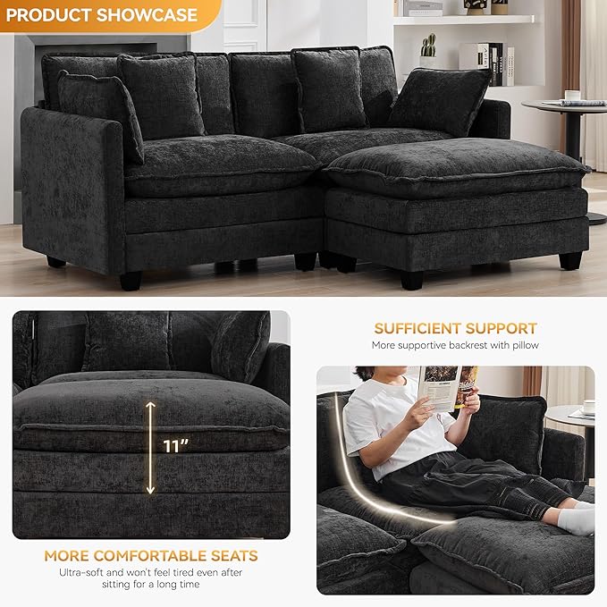 76'' Cloud Deep Seat Loveseat Sofa, Upholstered Chenille Modular 2-Seats